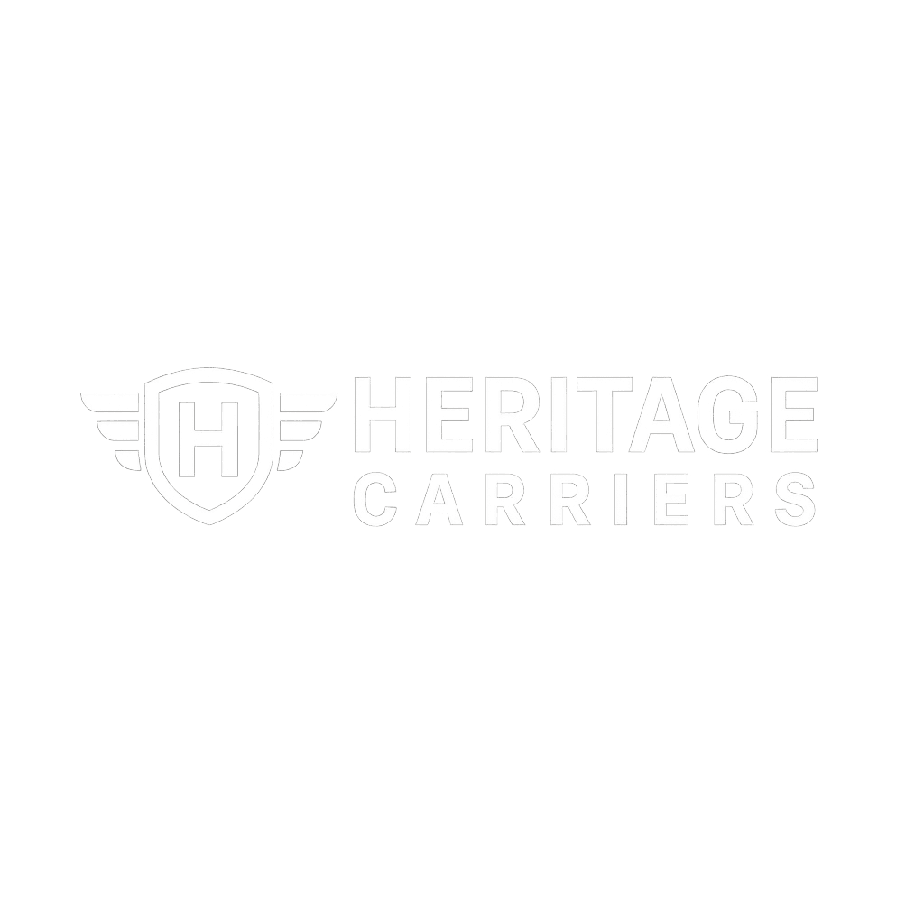Heritage Carriers logo – professional transportation and logistics company emblem in blue and gold